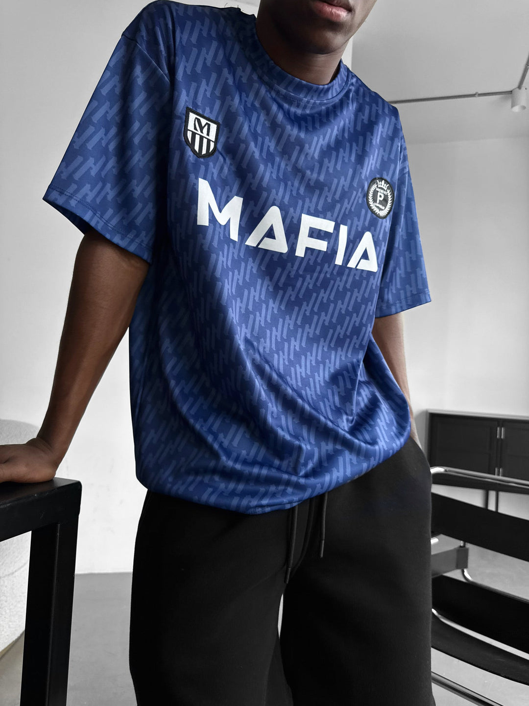 Oversize Mafia Trikot T-Shirt - Mėlyna