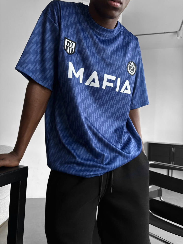 Oversize Mafia Trikot T-Shirt - Mėlyna