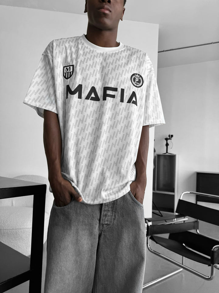 Oversize Mafia Trikot T-Shirt - Baltas