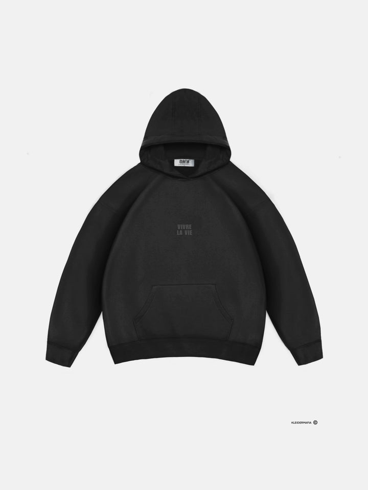Oversize Vivre La Vie Hoodie - Juoda ir Pilka