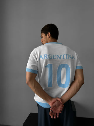 Per didelė Argentina megzta T-marškiniai - Balti