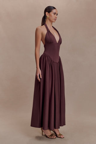 Angelina Scuba Halter Midi Suknelė - Šokoladas