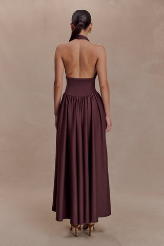 Angelina Scuba Halter Midi Suknelė - Šokoladas