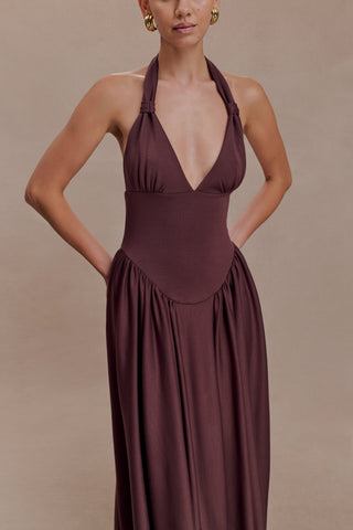 Angelina Scuba Halter Midi Suknelė - Šokoladas