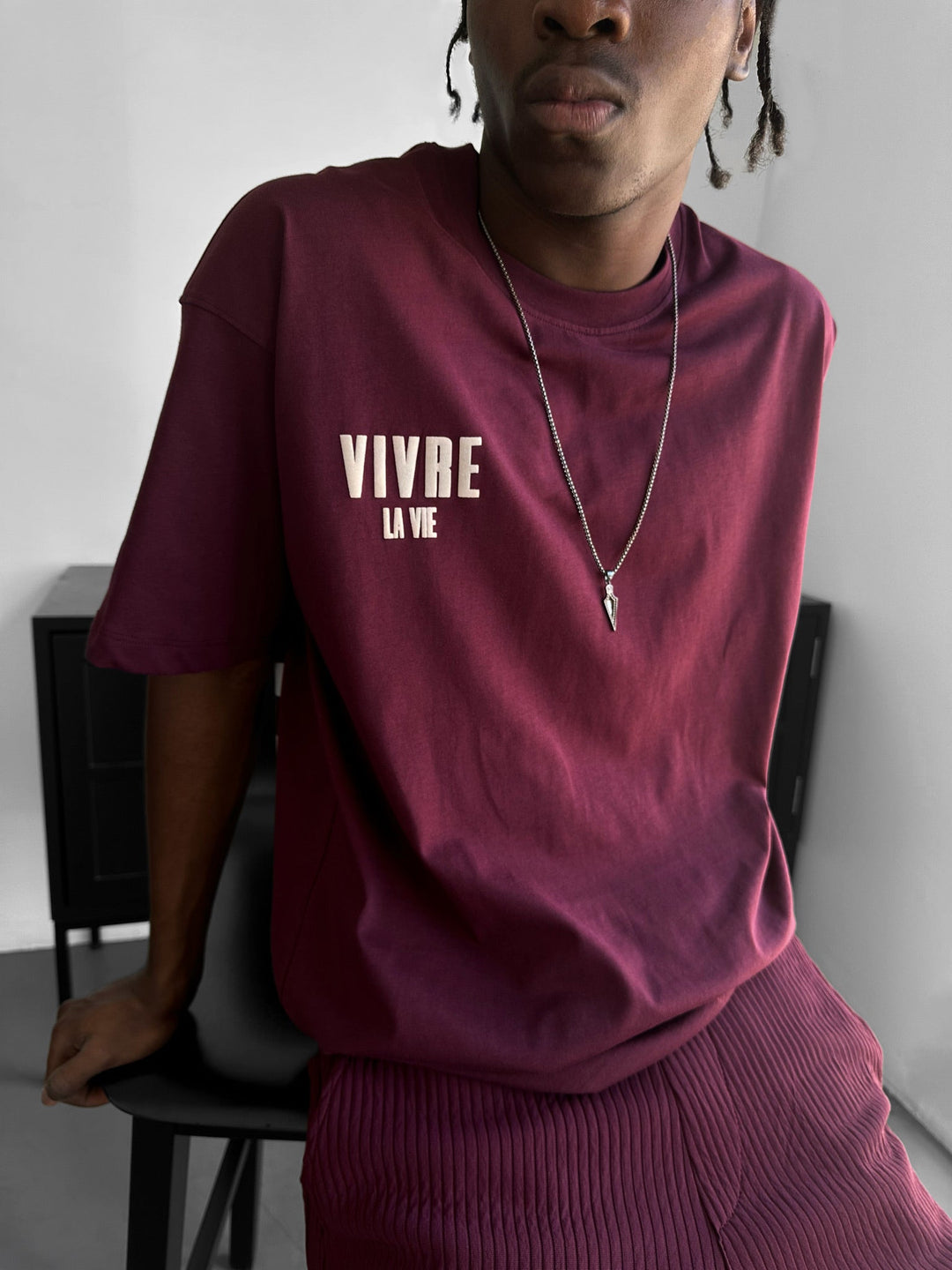Oversize Vivre la Vie marškinėliai - Bordeaux