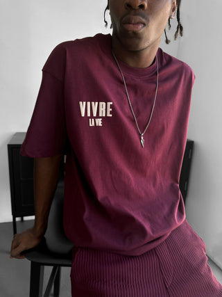 Oversize Vivre la Vie marškinėliai - Bordeaux