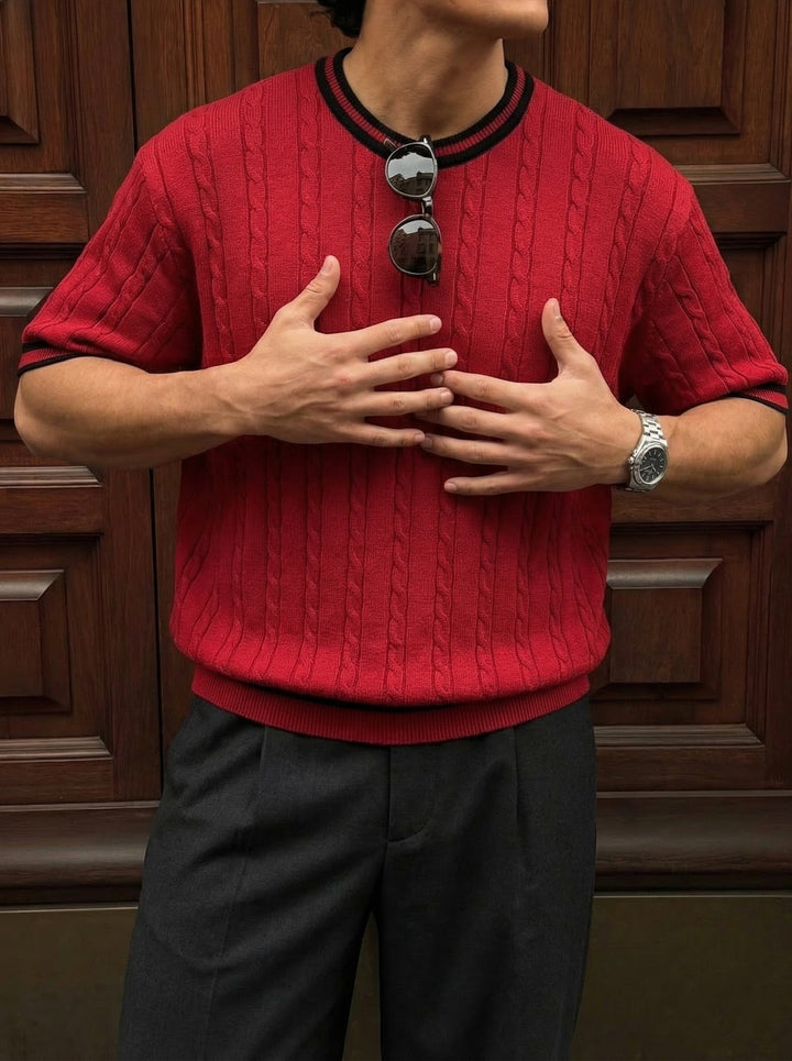 Reguliarus Fit Braid Trikotažo Marškinėliai - Bordeaux