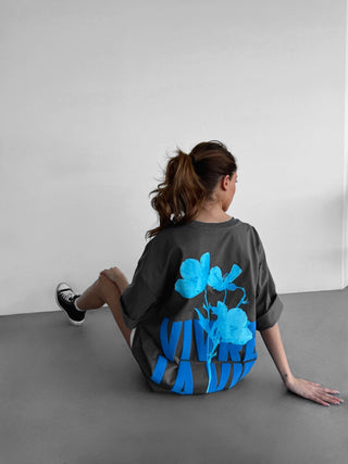 Oversize Vivre la Vie marškinėliai - Antracitas