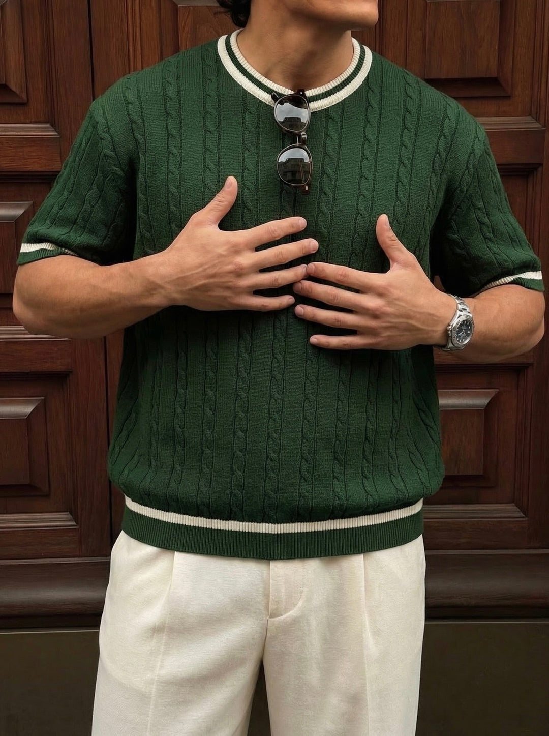 Reguliaraus Pritaikymo Nėriniai Megztinis - Žalias