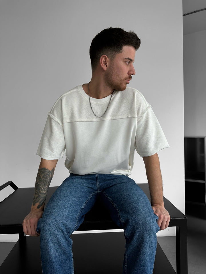 Oversize siūlės detalė marškinėliai - Balti