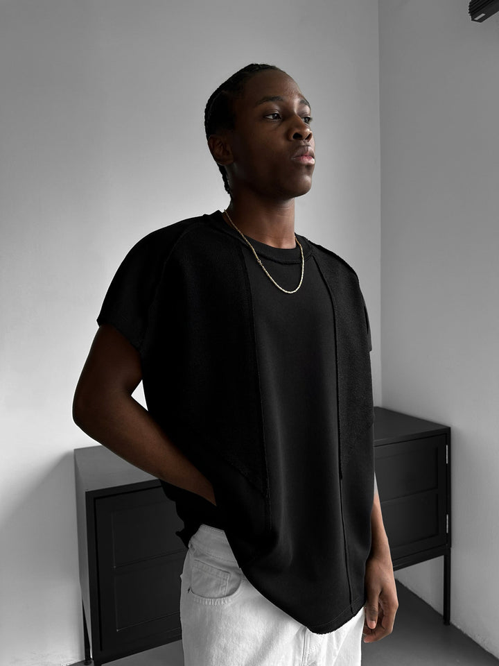 Per didelės Batwing siūlės T-shirt - Juoda