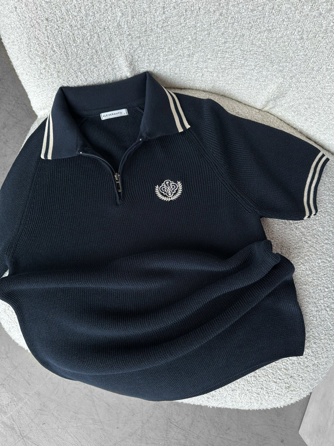 Lieknas Fit Pusiau Užtrauktuku Siuvinėtas Polo Marškinėliai - Tamsiai Mėlyna
