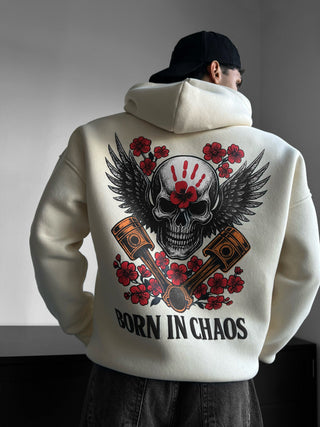 Oversize Skeleton Gimęs Chaose Hoodie - Antikinė Balta