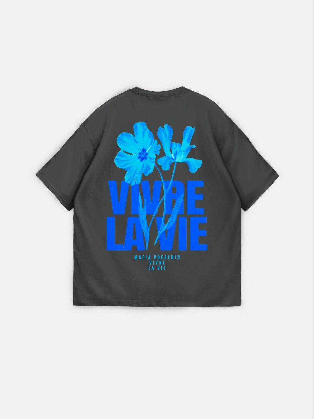 Oversize Vivre la Vie marškinėliai - Antracitas
