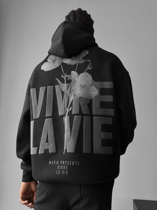 Oversize Vivre La Vie Hoodie - Juoda ir Pilka