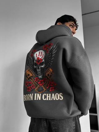 Oversize Skeleton Born in Chaos Hoodie - Antracitas