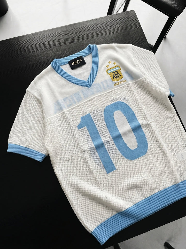 Per didelė Argentina megzta T-marškiniai - Balti