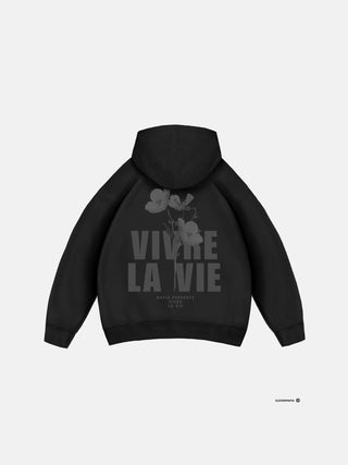 Oversize Vivre La Vie Hoodie - Juoda ir Pilka
