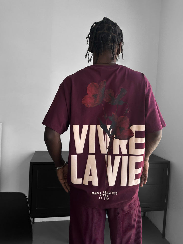 Oversize Vivre la Vie marškinėliai - Bordeaux