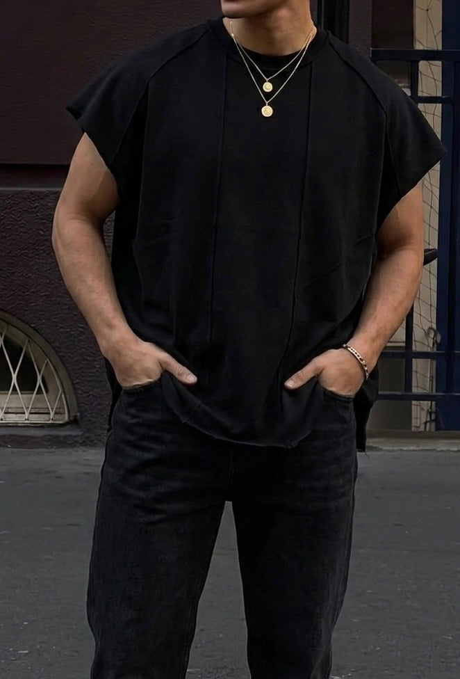 Per didelės Batwing siūlės T-shirt - Juoda