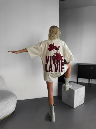 Oversize Vivre la Vie marškinėliai - Bežiniai