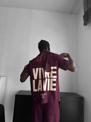 Oversize Vivre la Vie marškinėliai - Bordeaux