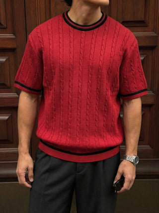Reguliarus Fit Braid Trikotažo Marškinėliai - Bordeaux