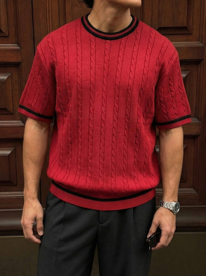 Reguliarus Fit Braid Trikotažo Marškinėliai - Bordeaux