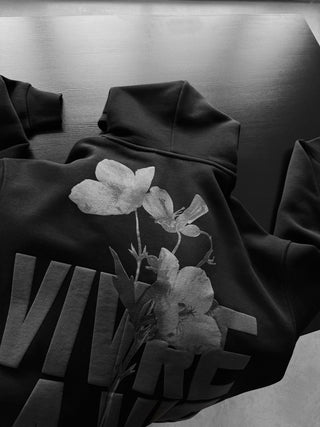 Oversize Vivre La Vie Hoodie - Juoda ir Pilka