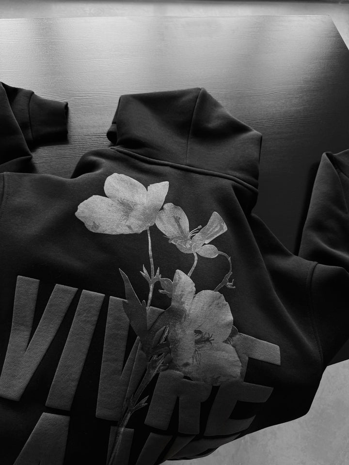Oversize Vivre La Vie Hoodie - Juoda ir Pilka