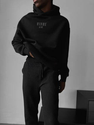 Oversize Vivre La Vie Hoodie - Juoda ir Pilka