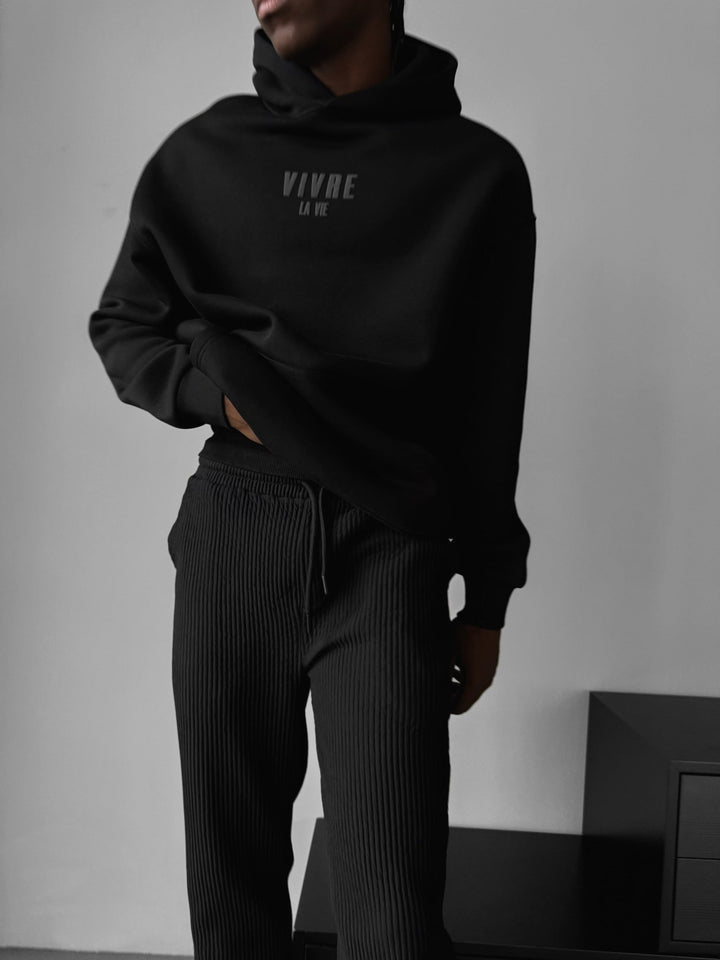 Oversize Vivre La Vie Hoodie - Juoda ir Pilka