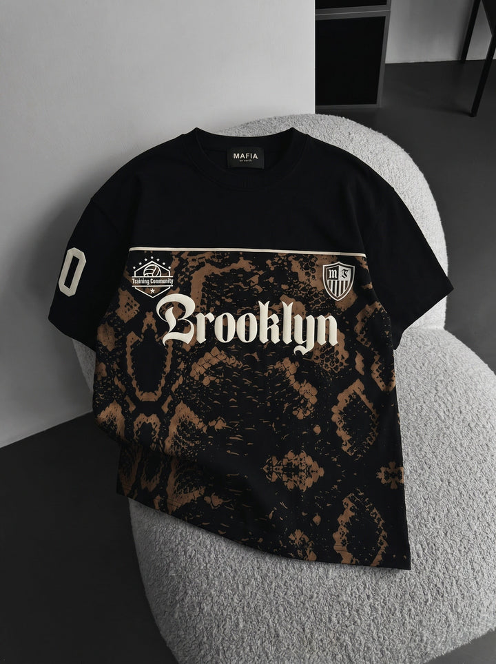Didelis Brooklyn marškinėliai - Juodi ir Rudi