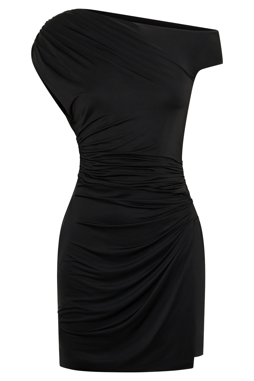 Alyn Off Shoulder Draped Mini Suknelė - Juoda