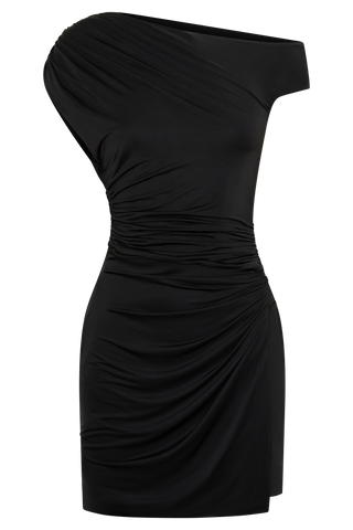 Alyn Off Shoulder Draped Mini Suknelė - Juoda