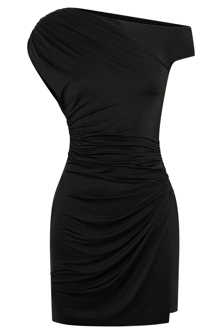 Alyn Off Shoulder Draped Mini Suknelė - Juoda