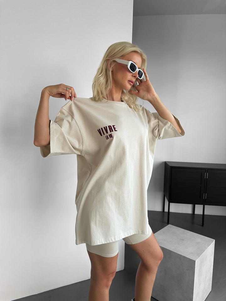 Oversize Vivre la Vie marškinėliai - Bežiniai