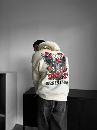 Oversize Skeleton Gimęs Chaose Hoodie - Antikinė Balta