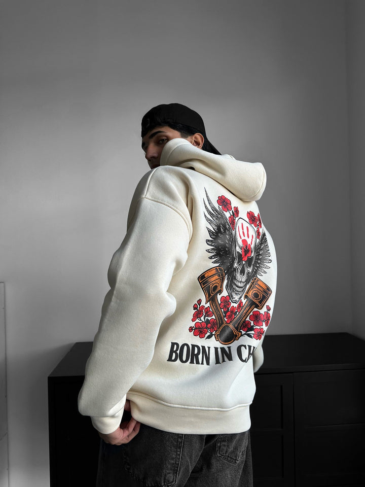 Oversize Skeleton Gimęs Chaose Hoodie - Antikinė Balta