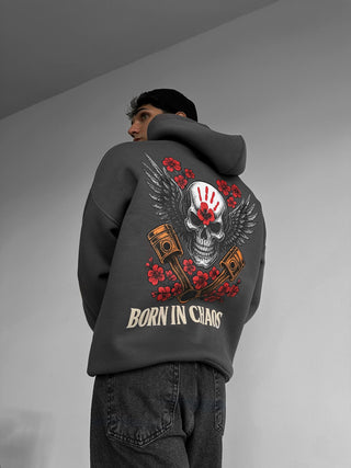 Oversize Skeleton Born in Chaos Hoodie - Antracitas