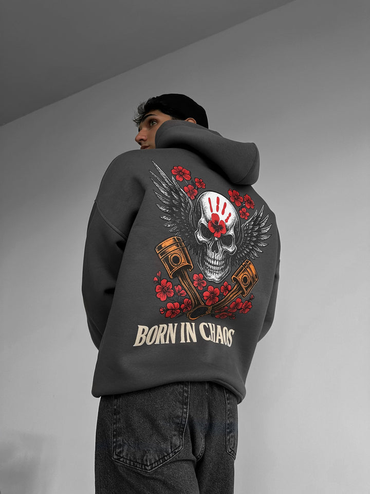 Oversize Skeleton Born in Chaos Hoodie - Antracitas