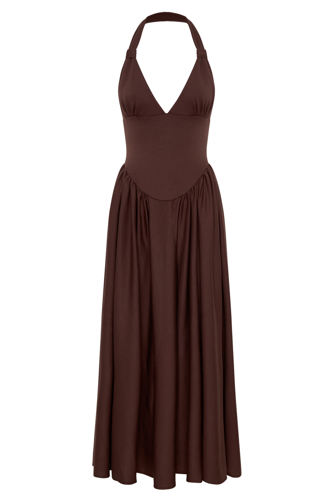 Angelina Scuba Halter Midi Suknelė - Šokoladas