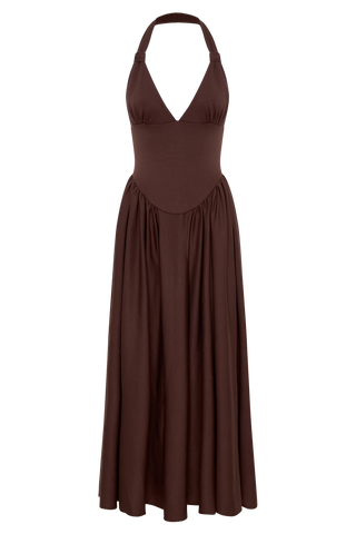 Angelina Scuba Halter Midi Suknelė - Šokoladas