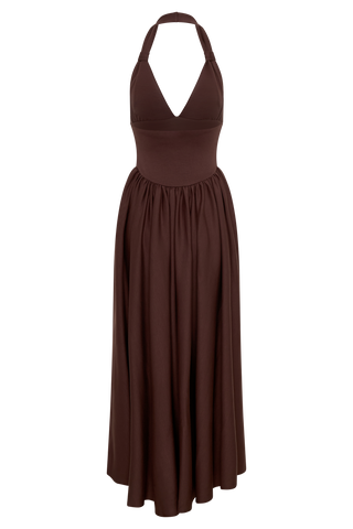 Angelina Scuba Halter Midi Suknelė - Šokoladas