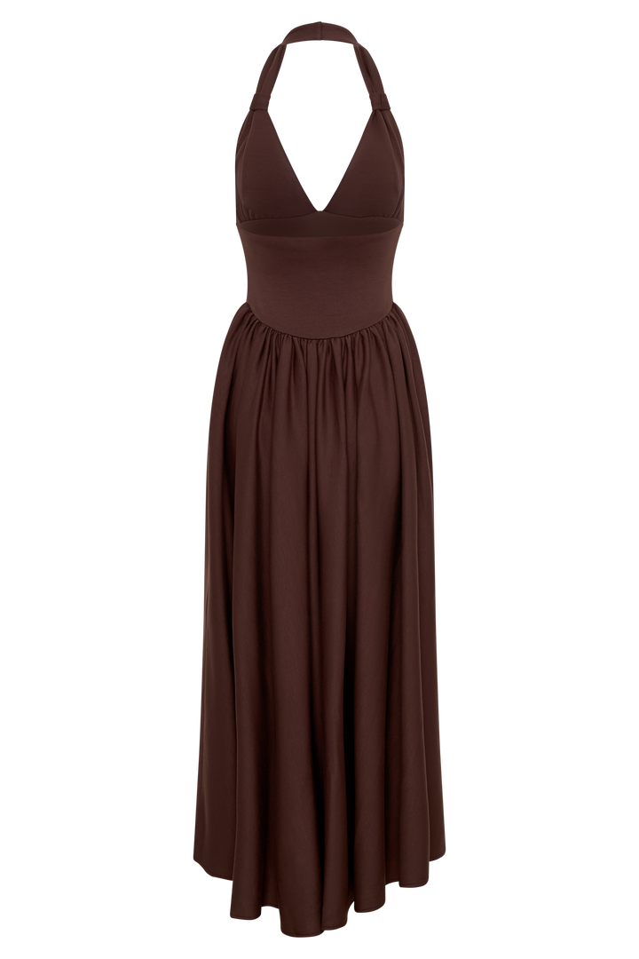 Angelina Scuba Halter Midi Suknelė - Šokoladas
