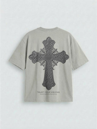 Didelis Kryžiaus T-shirt - Pilkas