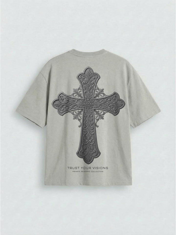 Didelis Kryžiaus T-shirt - Pilkas
